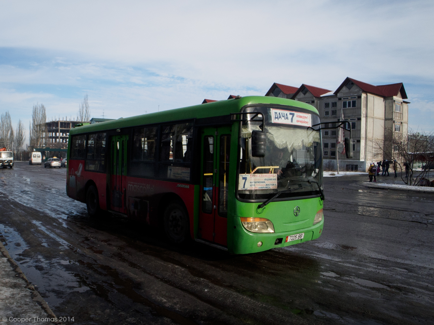 A bus, on the outskirts of Bishkek